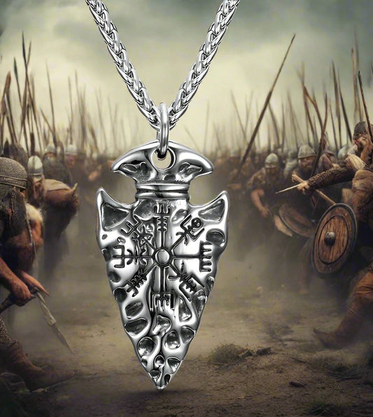 Asgard Crafted Handcrafted Stainless Steel Nordic Spear Head Pendant With Helm Of Terror